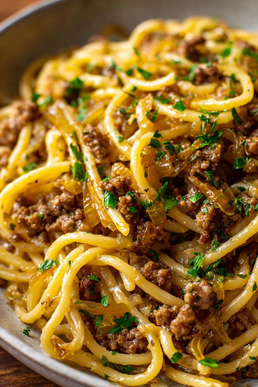 Garlic Butter Beef Pasta with Creamy Parmesan Sauce