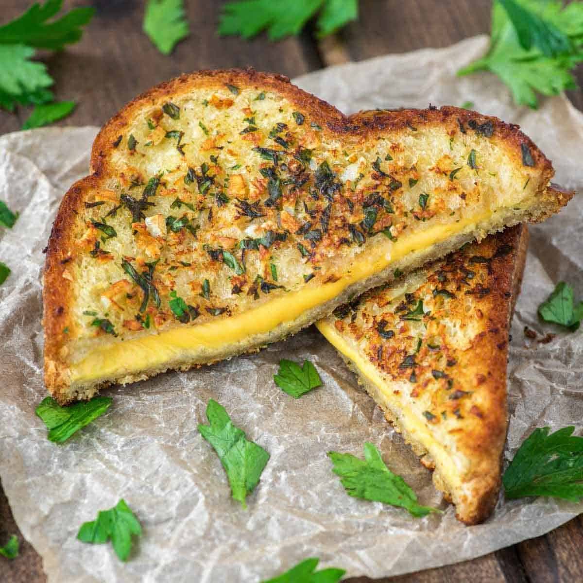 Garlic Bread Grilled Cheese with Crisp Pecorino Garlic Butter