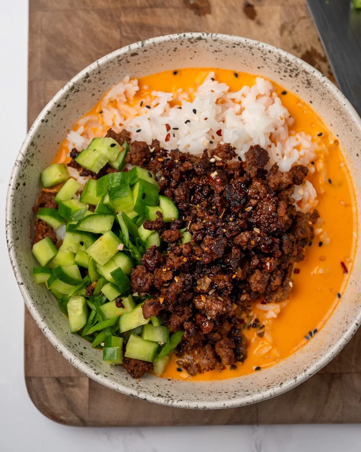 Creamy Gochujang Broth Bowls with Crispy Sesame Beef