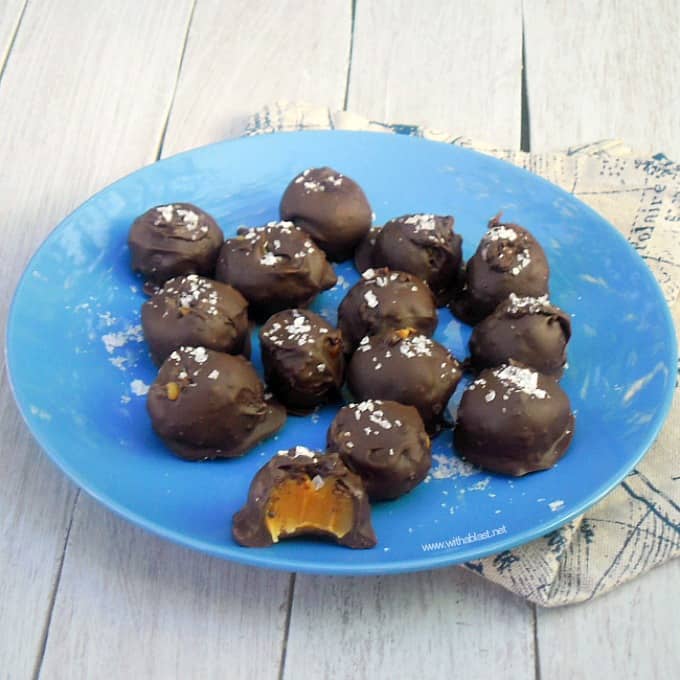 Salted Caramel Truffles with Dark Chocolate and Coarse Sea Salt