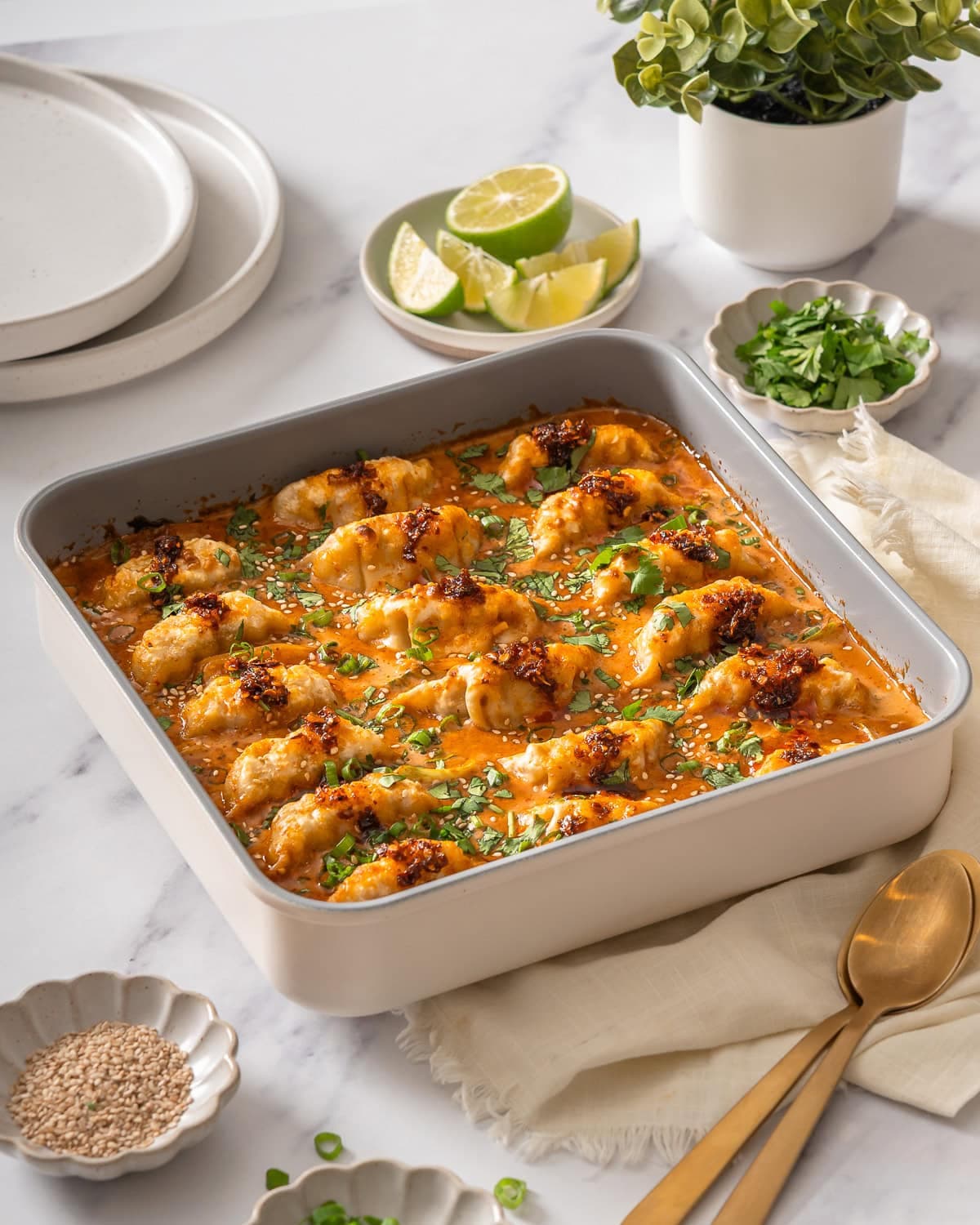 Dumpling Bake with Coconut Curry Sauce and Tender Bok Choy