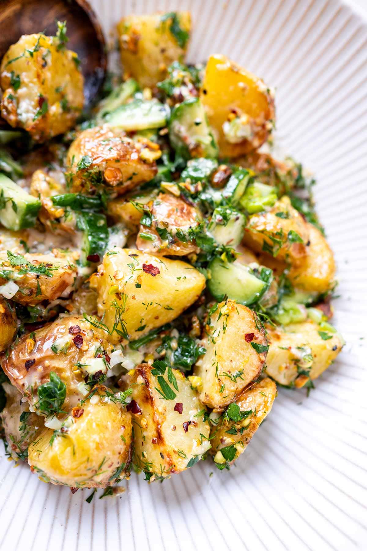 Roasted Potato Salad with Crisp Gold Potatoes and Pistachios