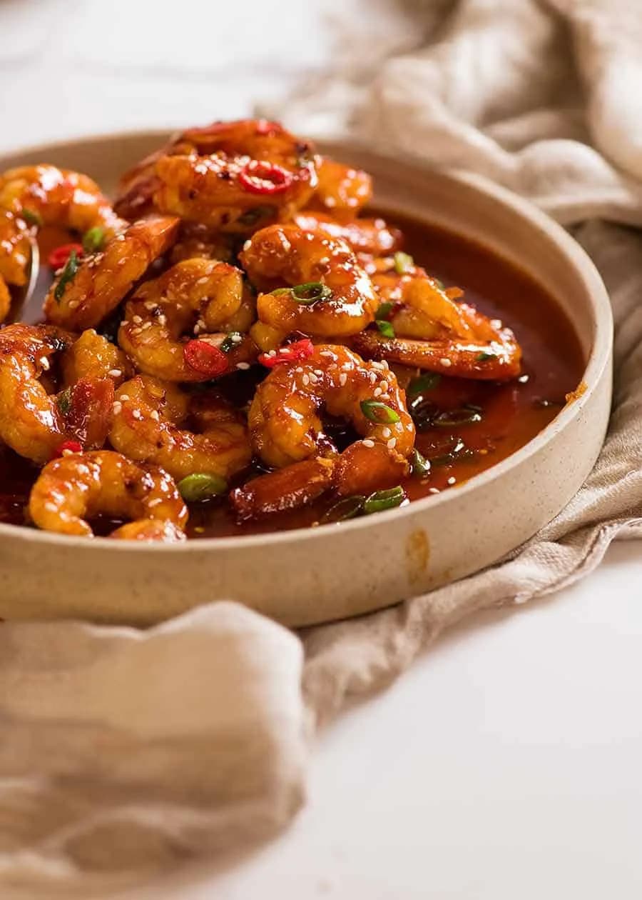 Asian Chilli Garlic Prawns with Sticky Spicy Garlic Sauce