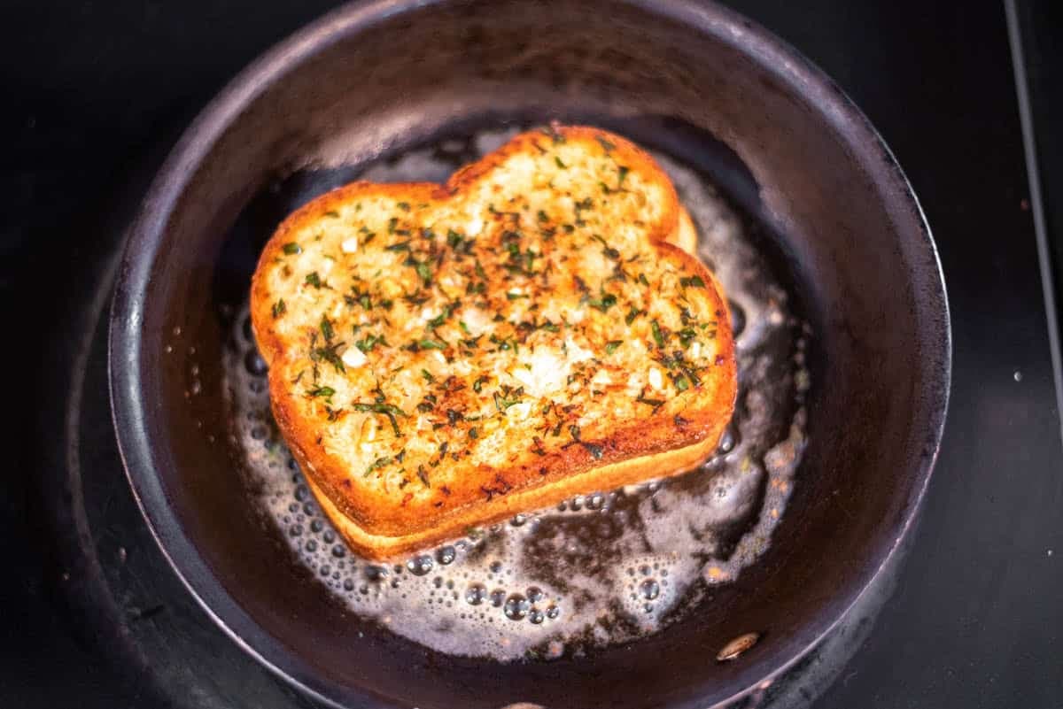 Garlic Bread Grilled Cheese with Crisp Pecorino Garlic Butter