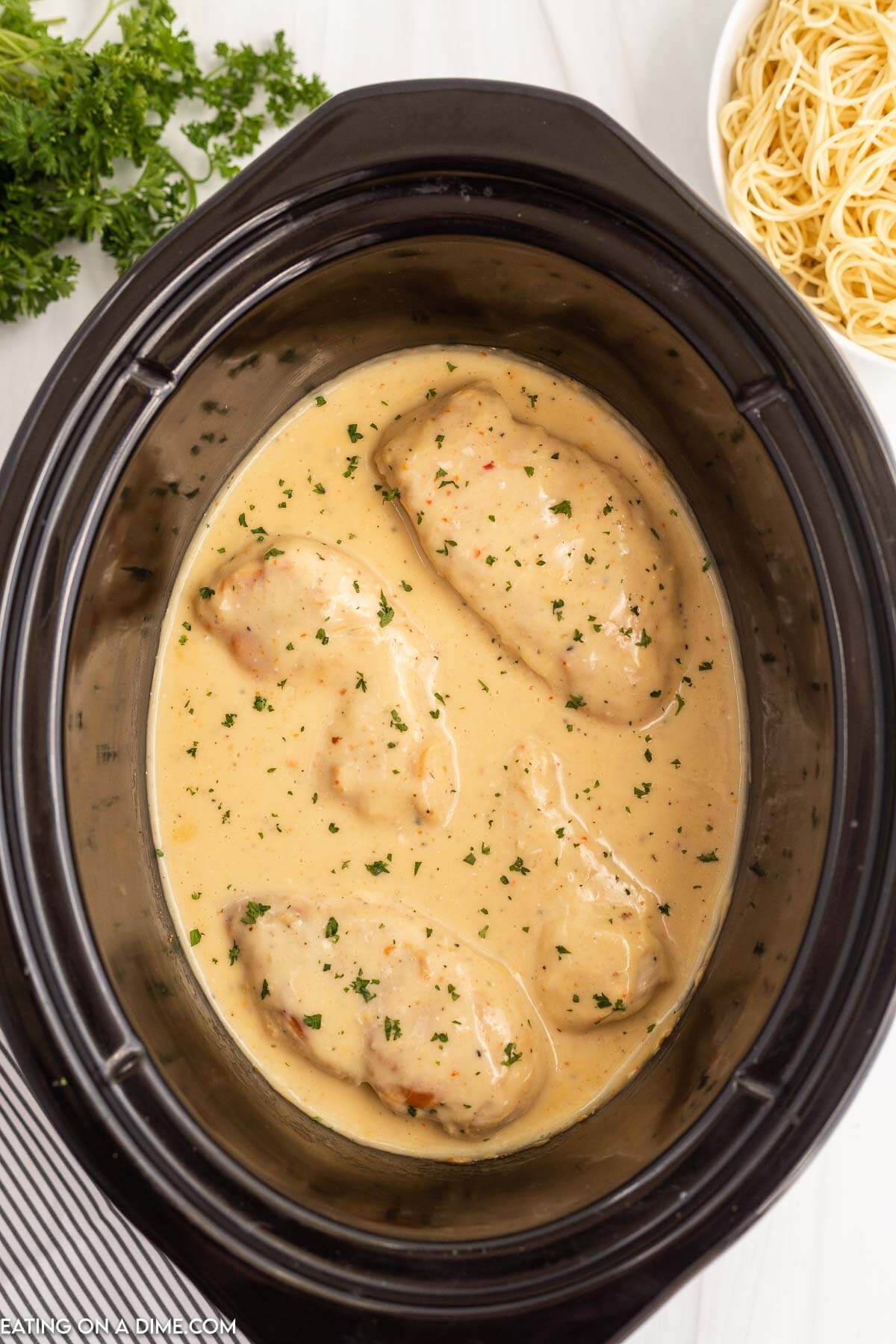 Crockpot Angel Chicken with Creamy Italian Garlic Sauce