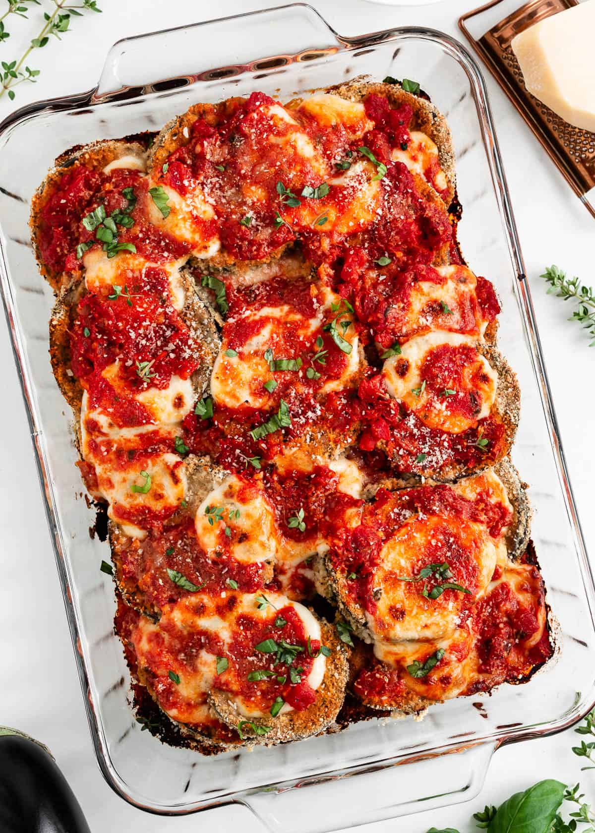 Baked Eggplant Parmesan with Crispy Breaded Eggplant and Mozzarella