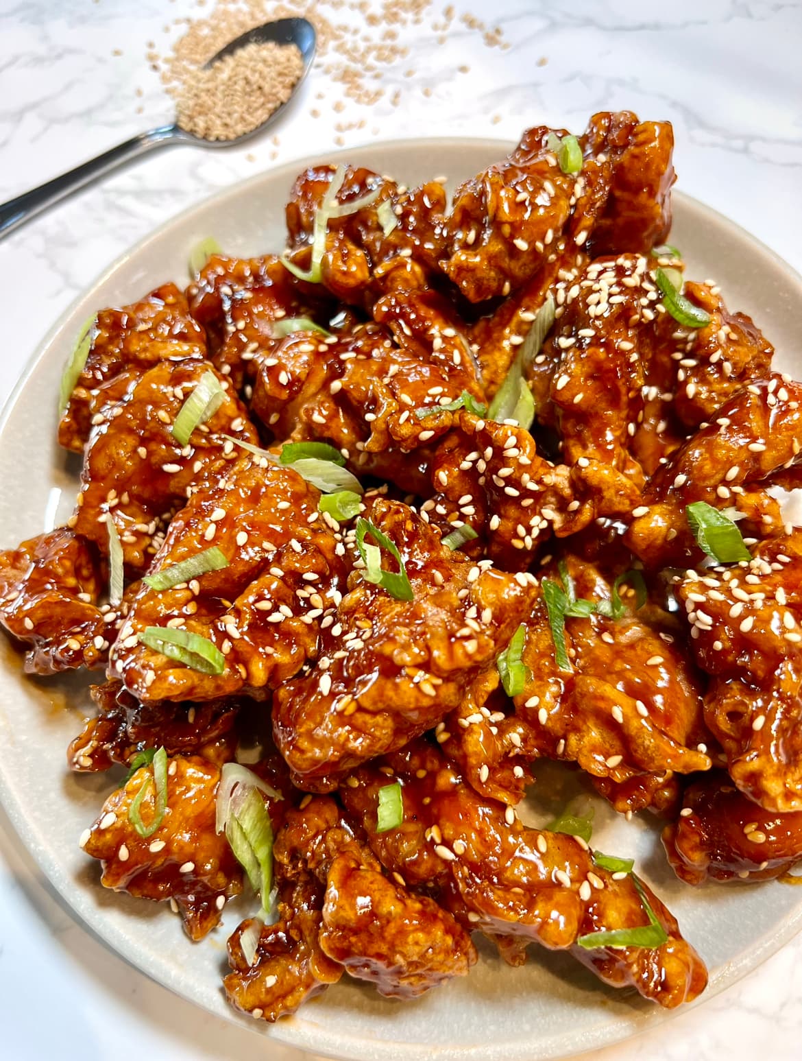Sesame Chicken with Crispy Battered Chicken and Sweet Sesame Glaze