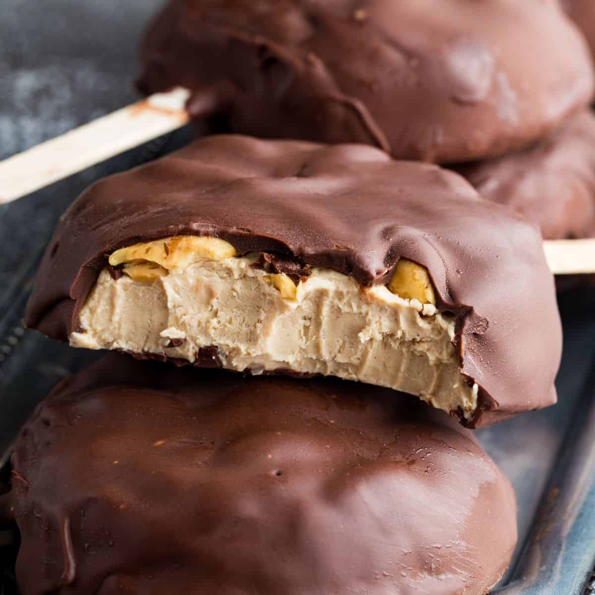 Peanut Butter Frozen Yogurt Bars with Chocolate Shell