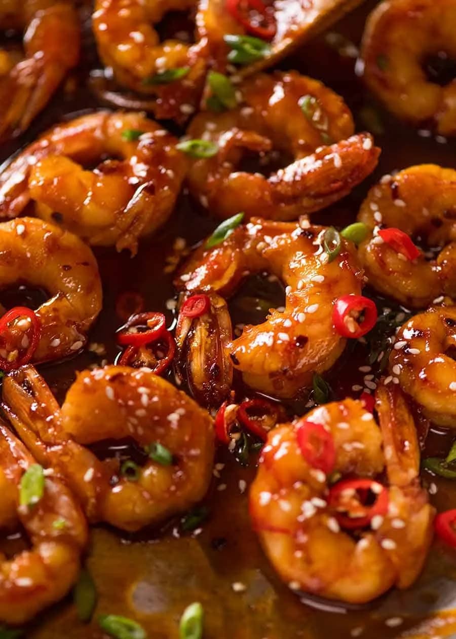 Asian Chilli Garlic Prawns with Sticky Spicy Garlic Sauce