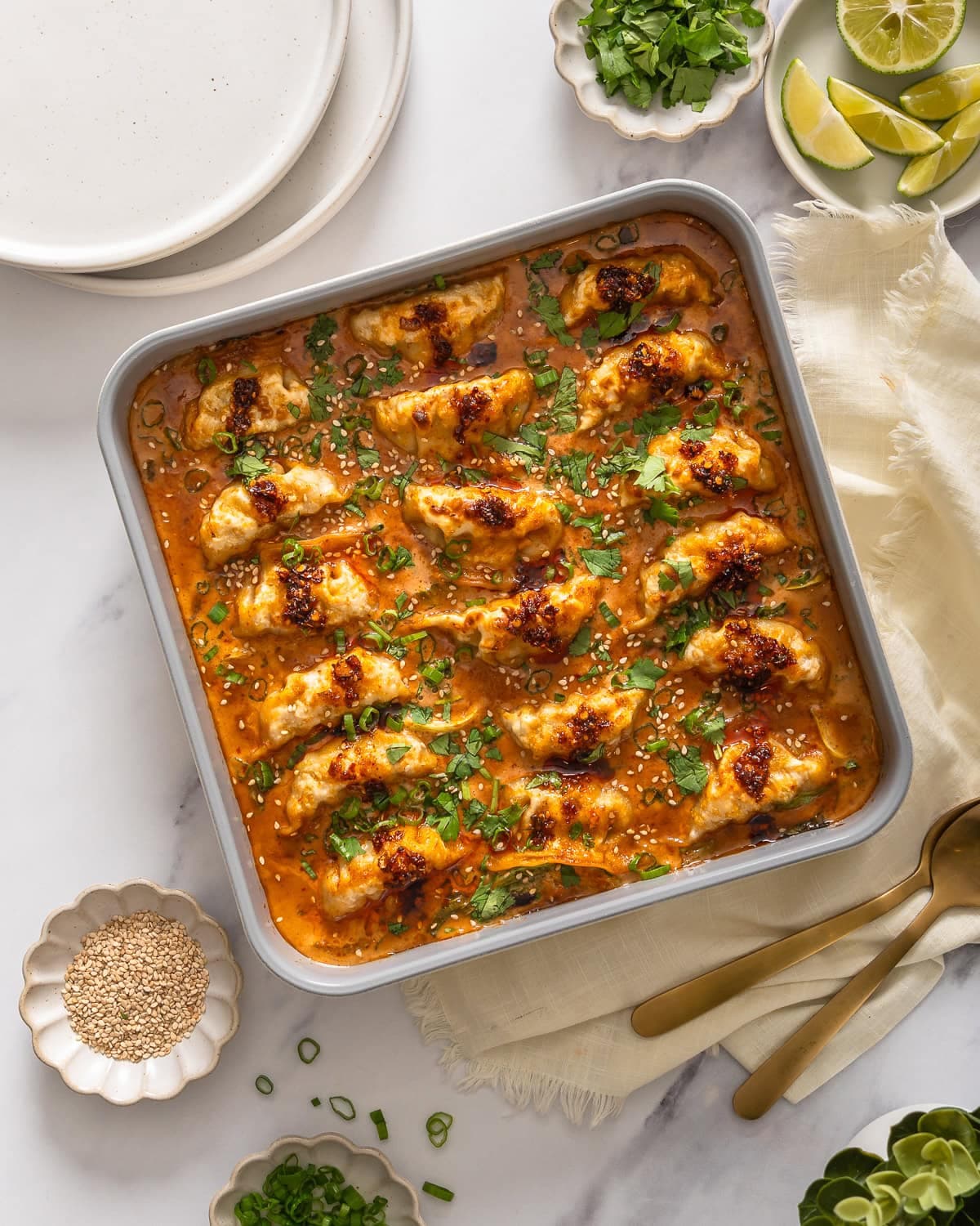 Dumpling Bake with Coconut Curry Sauce and Tender Bok Choy