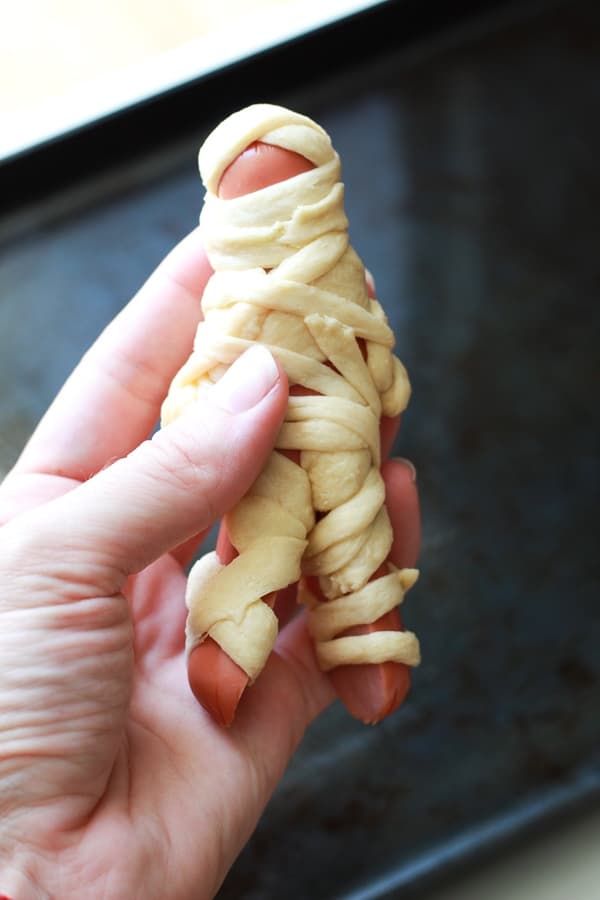 Easy Mummy Hot Dogs With Crescent Dough Arms and Legs