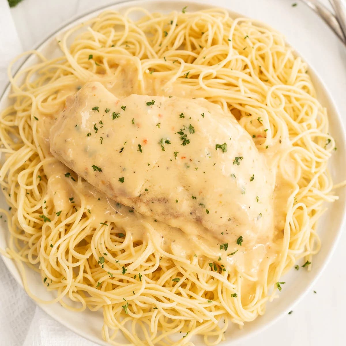 Crockpot Angel Chicken with Creamy Italian Garlic Sauce