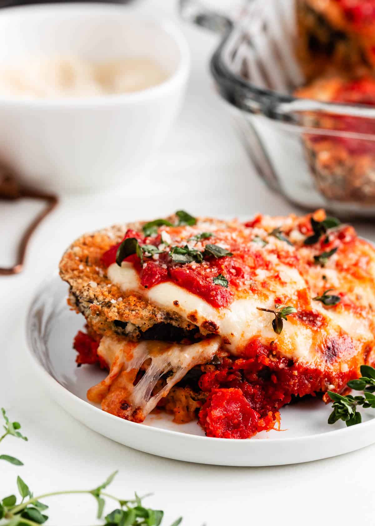 Baked Eggplant Parmesan with Crispy Breaded Eggplant and Mozzarella
