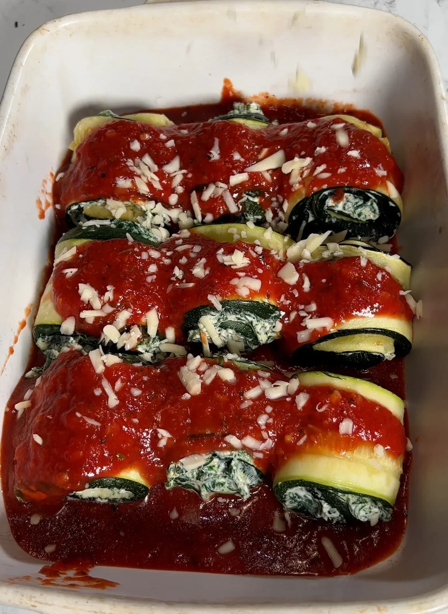 Vegan Zucchini Rollatini with Spinach Ricotta and Marinara