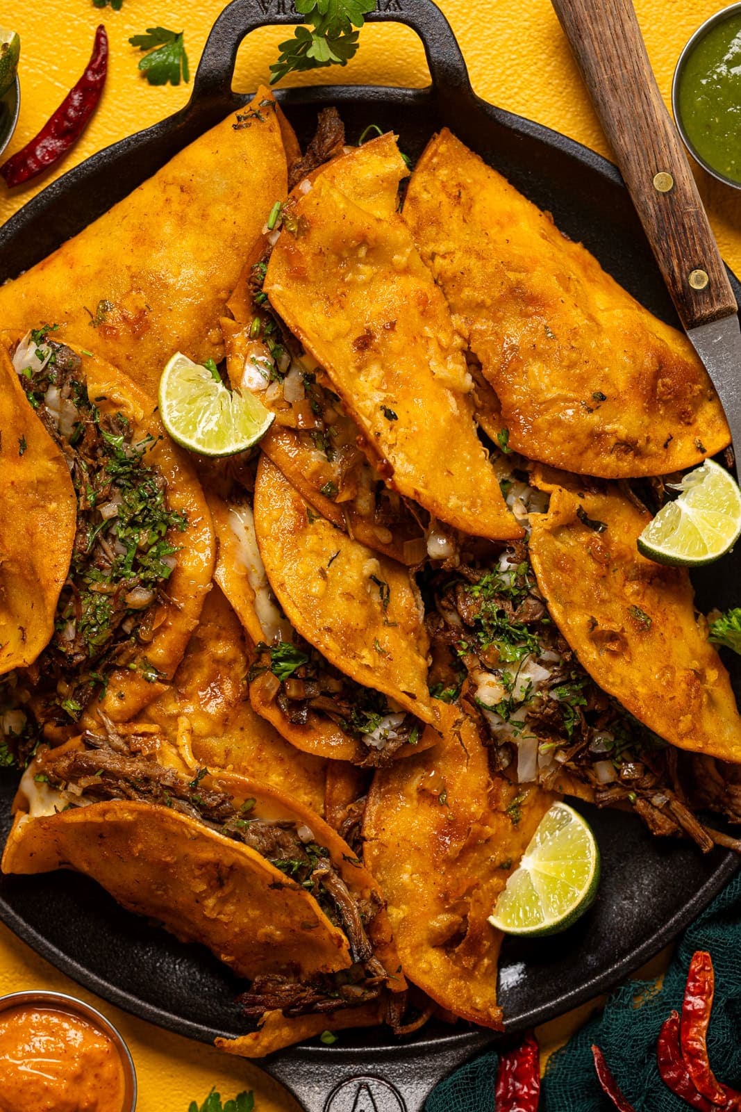 Beef Birria Tacos with Oaxaca Cheese and Crispy Corn Tortillas