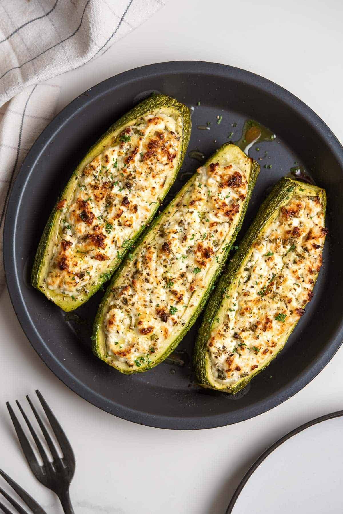 Feta Cheese Stuffed Zucchini with Herby Lemon and Golden Gruyere