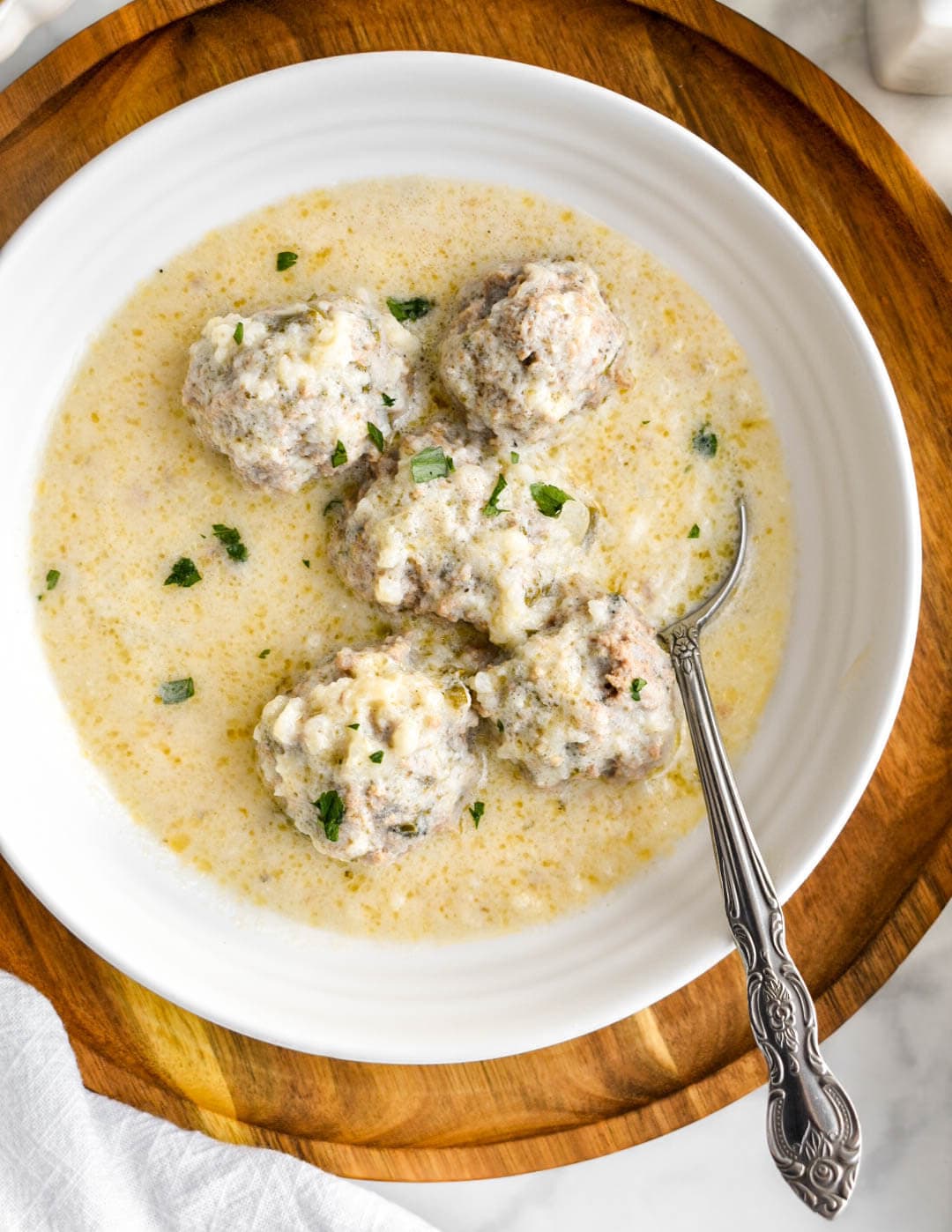 Greek Youvarlakia Avgolemono: Lemon Egg Meatball Soup