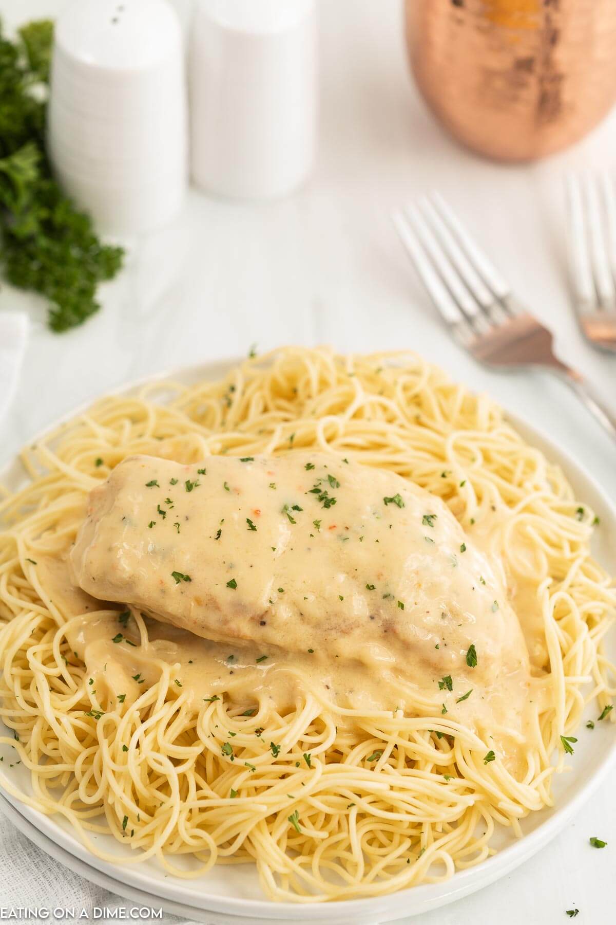 Crockpot Angel Chicken with Creamy Italian Garlic Sauce
