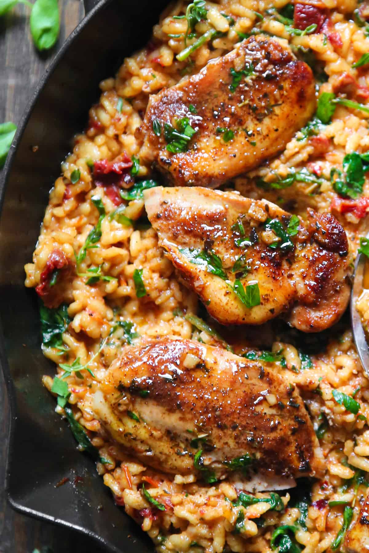 Chicken Risotto with Sun-Dried Tomatoes, Spinach, and Parmesan