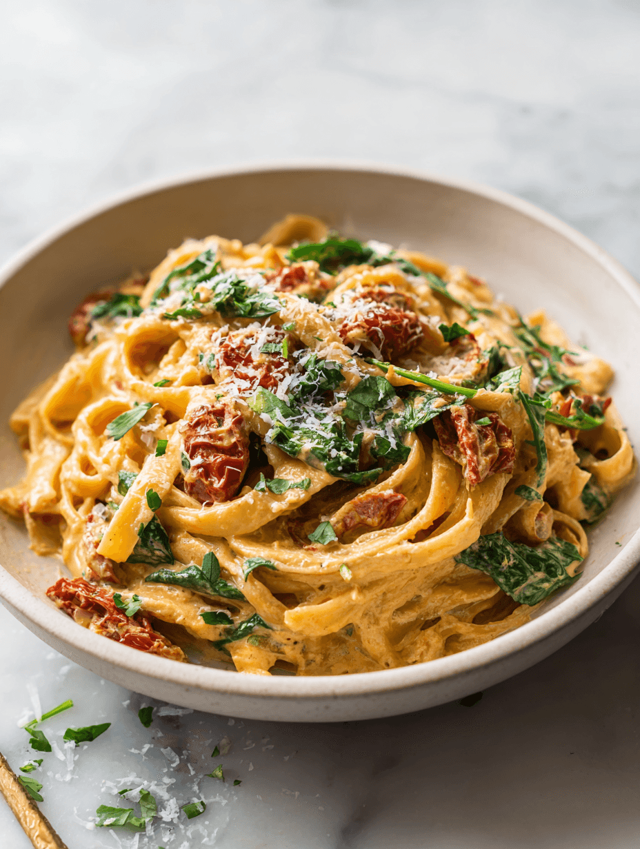 Vegan Sun-Dried Tomato Fettuccine with Creamy Coconut Sauce