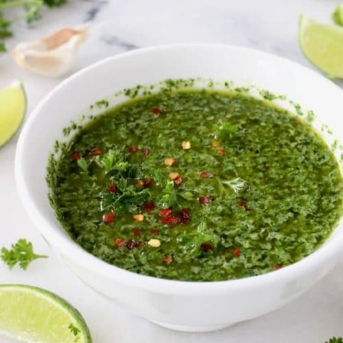 Easy Vegan Chimichurri Sauce with Parsley, Oregano, Garlic, and Lime