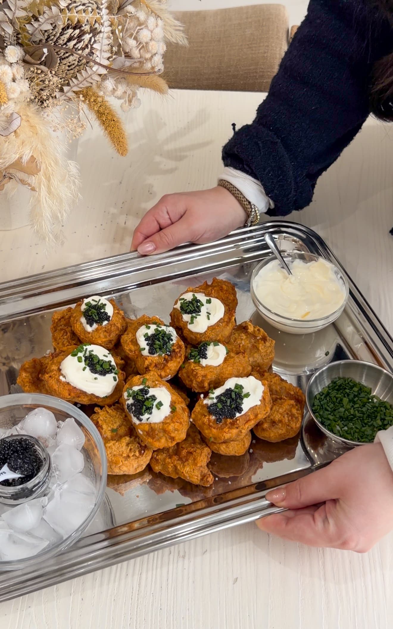 Crispy Chicken Nuggets with Crème Fraîche and Briny Caviar