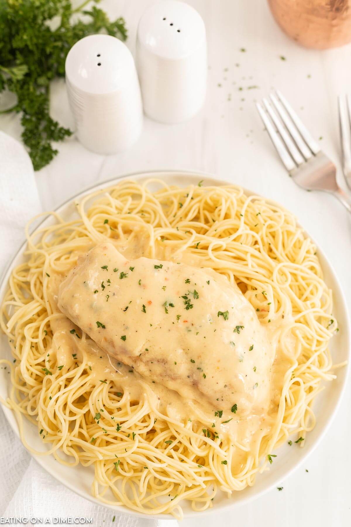 Crockpot Angel Chicken with Creamy Italian Garlic Sauce