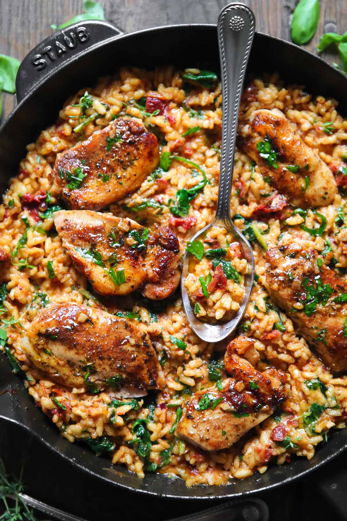 Chicken Risotto with Sun-Dried Tomatoes, Spinach, and Parmesan