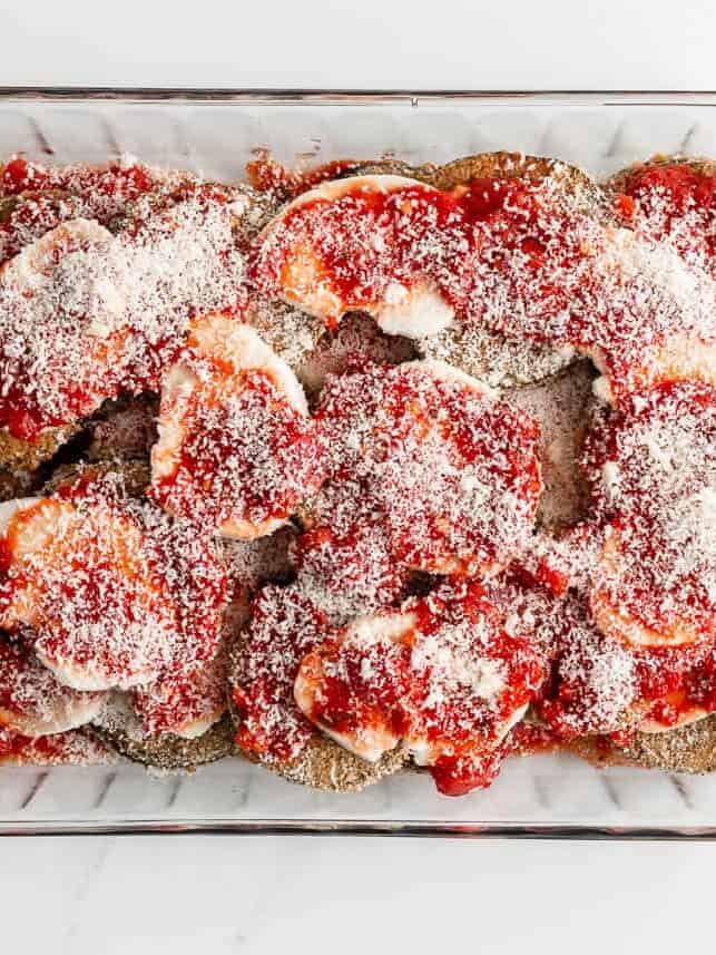 Baked Eggplant Parmesan with Crispy Breaded Eggplant and Mozzarella