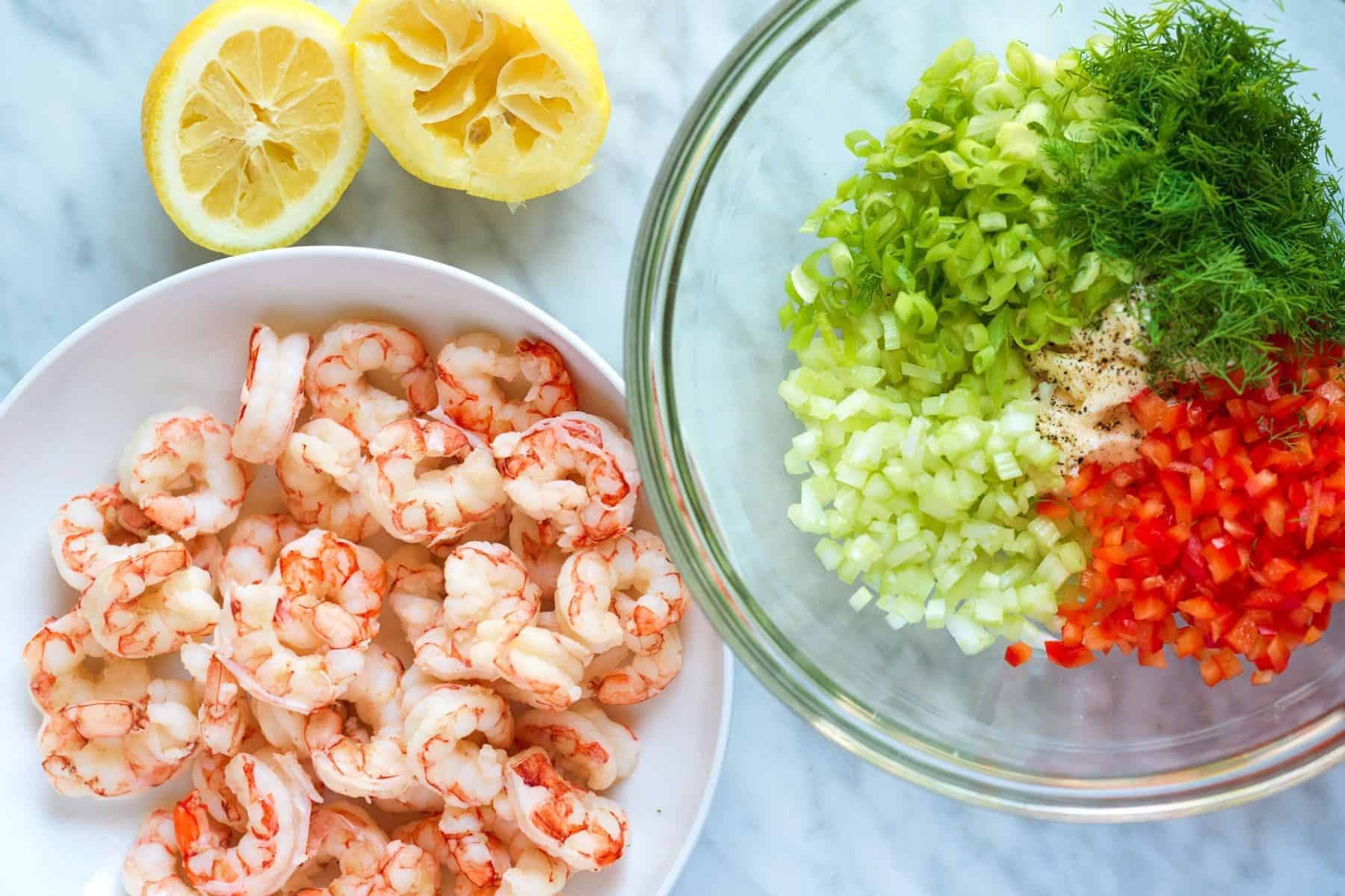 Shrimp Salad with Creamy Lemon Dill Dressing and Crisp Vegetables