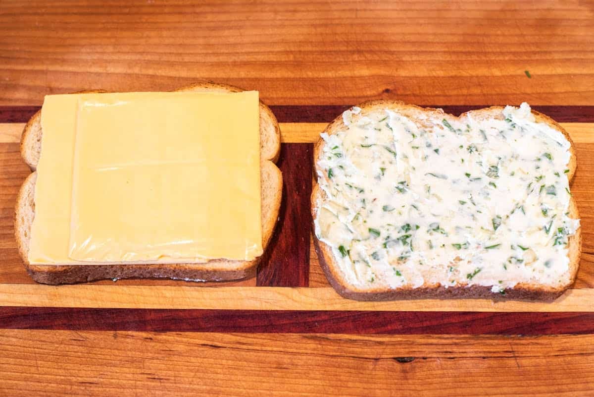 Garlic Bread Grilled Cheese with Crisp Pecorino Garlic Butter