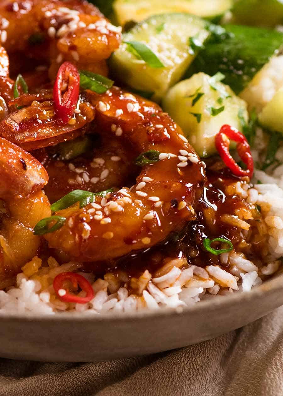 Asian Chilli Garlic Prawns with Sticky Spicy Garlic Sauce