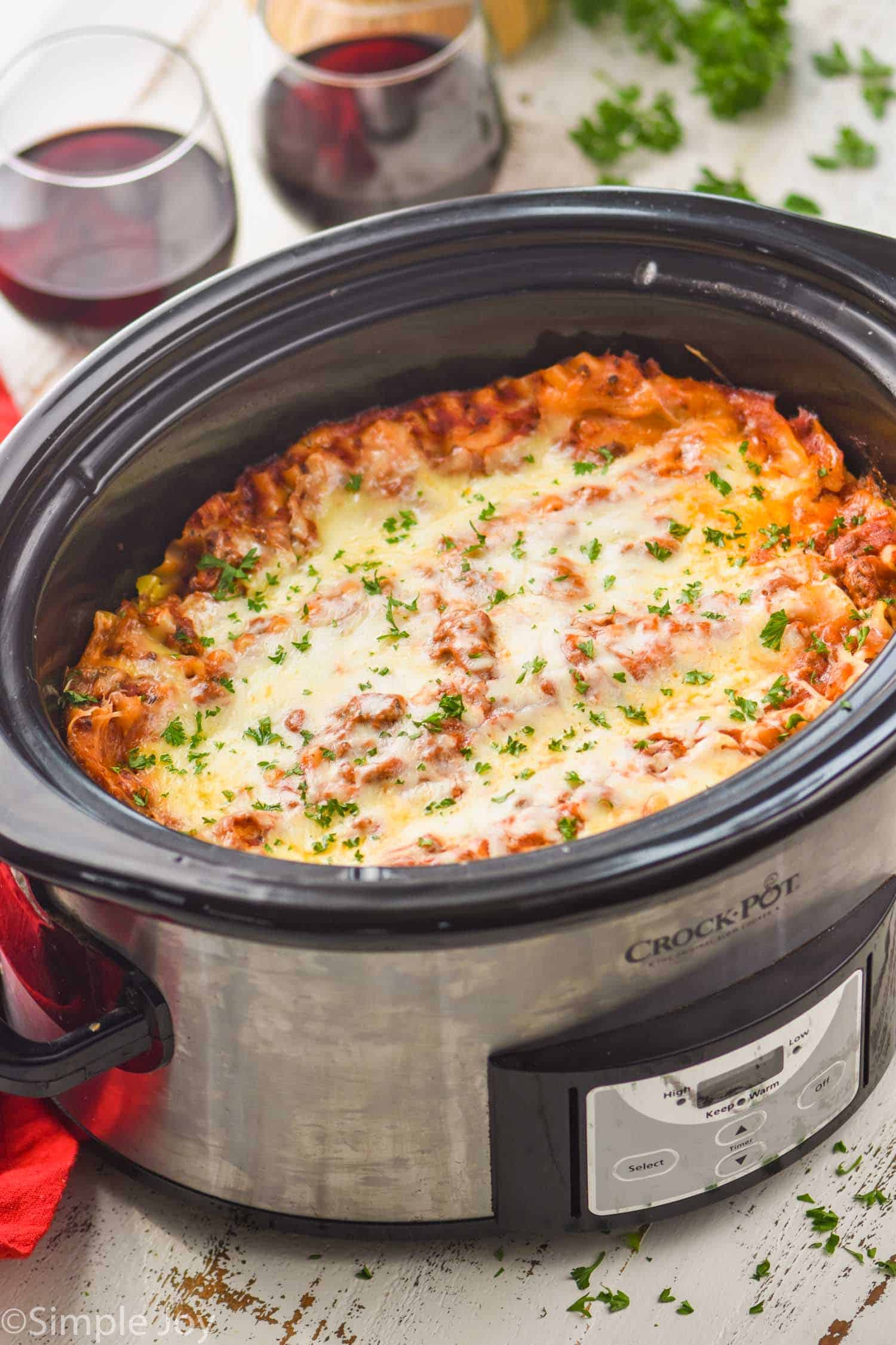 Crockpot Lasagna with Homemade Meat Sauce and Three Cheeses