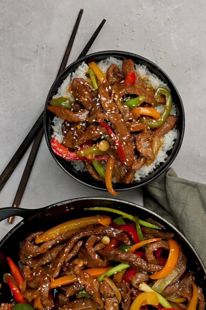 Beef Stir Fry with Glossy Tangy Savory Sauce