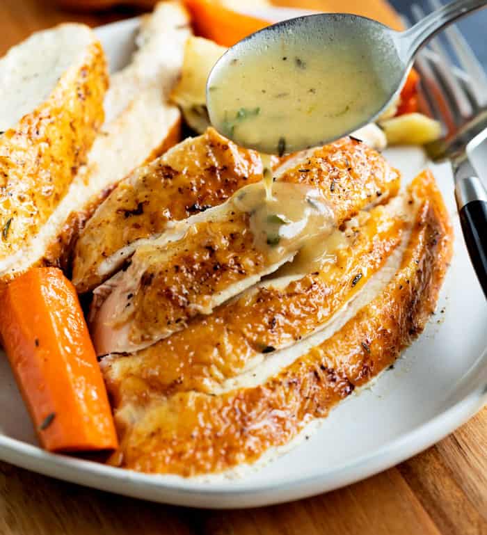 Ina Garten’s Roast Chicken with Thyme, Lemon, Roasted Vegetables, and Gravy