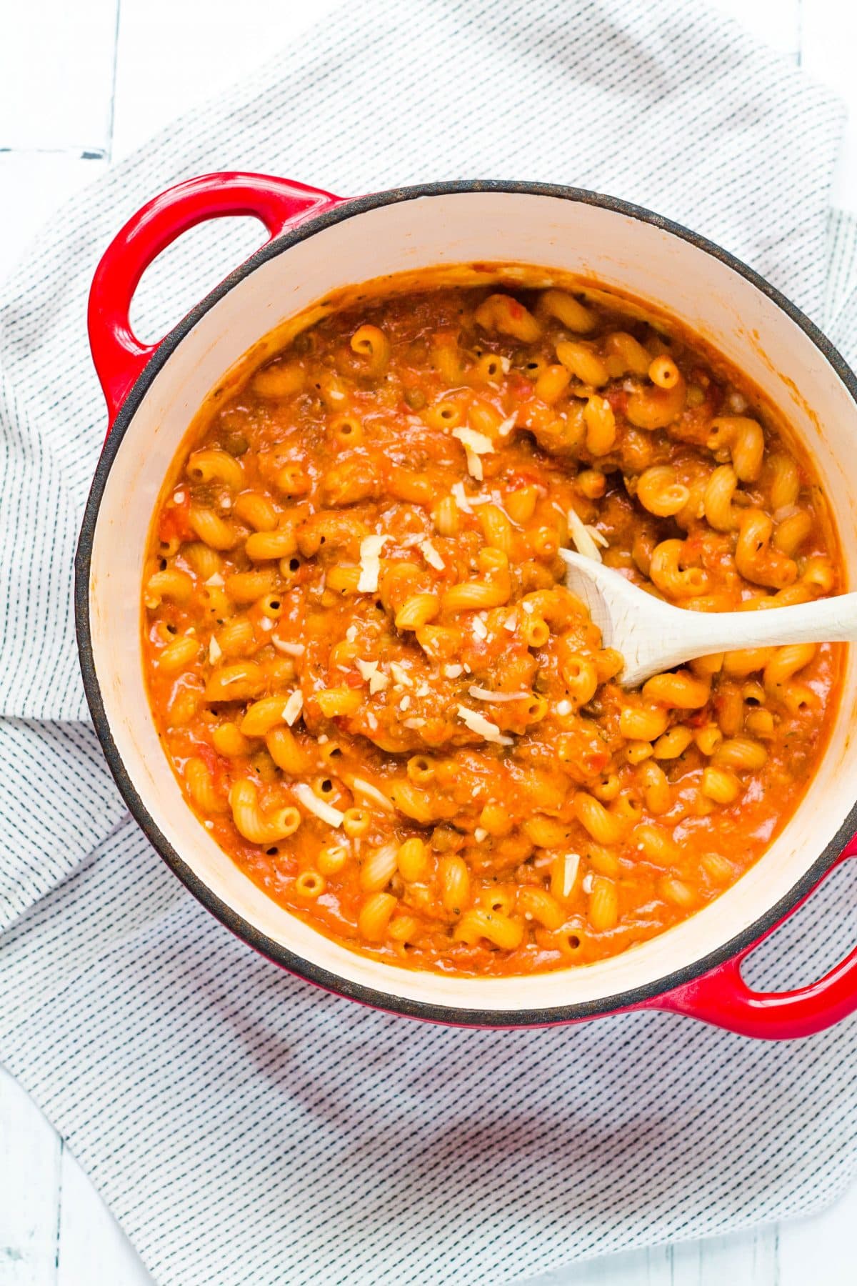One Pot Pasta with Cheesy Lentil Sauce: Creamy Tomato Family Dinner
