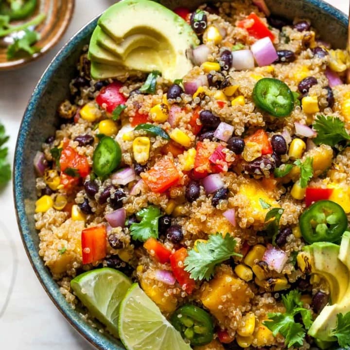Fiesta Mango Quinoa Salad with Black Beans and Chili-Lime Dressing