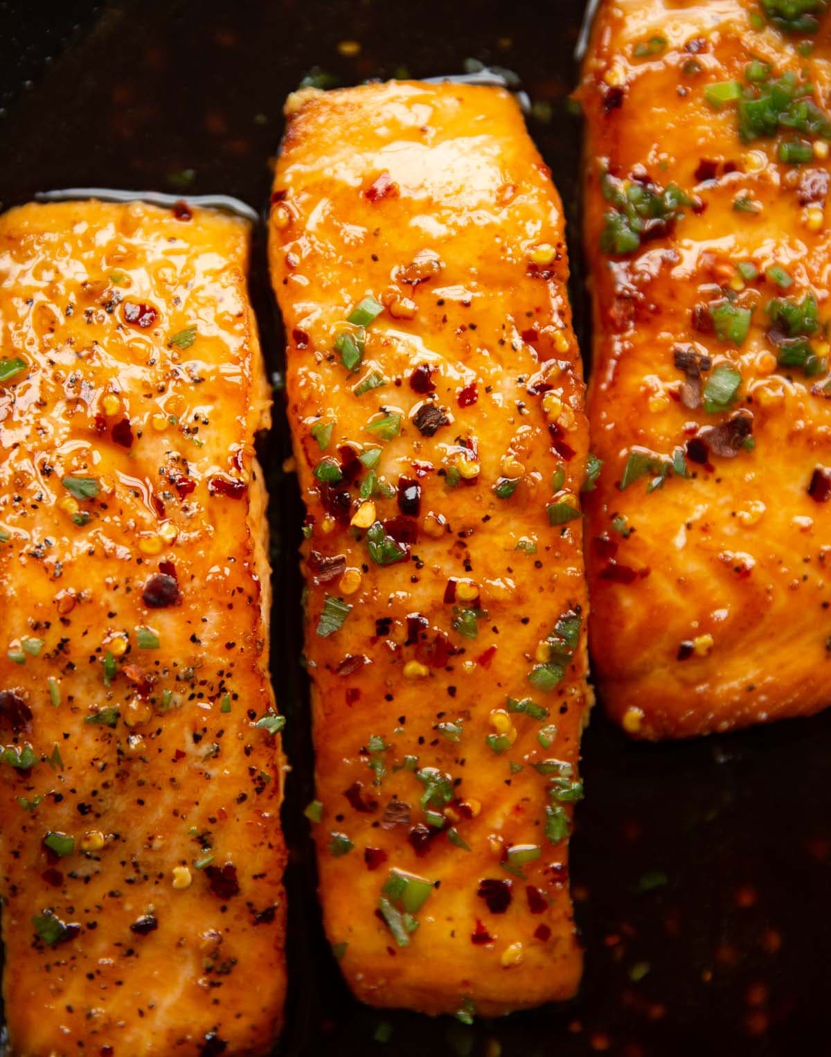 Hot Honey Butter Salmon with Sticky Garlic Soy Glaze