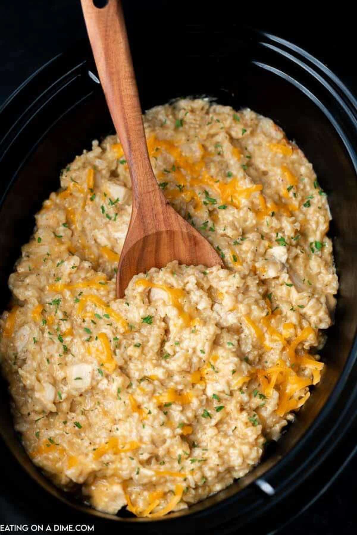 Crock Pot Chicken and Rice: Creamy Cheesy Brown Rice Dinner