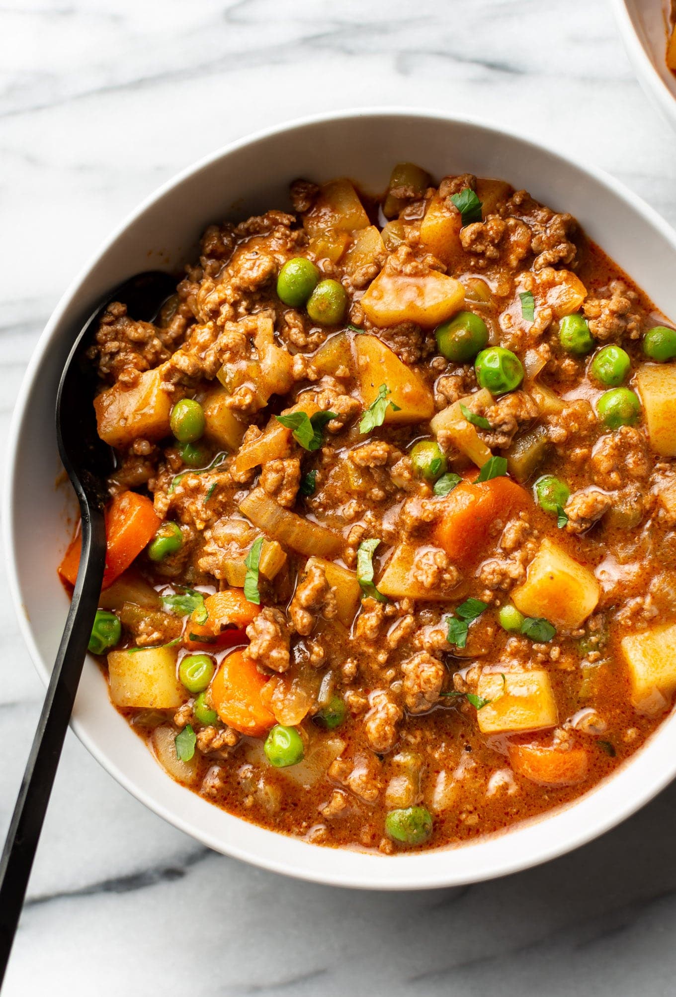 Hamburger Stew with Tender Potatoes and Savory Beef Broth