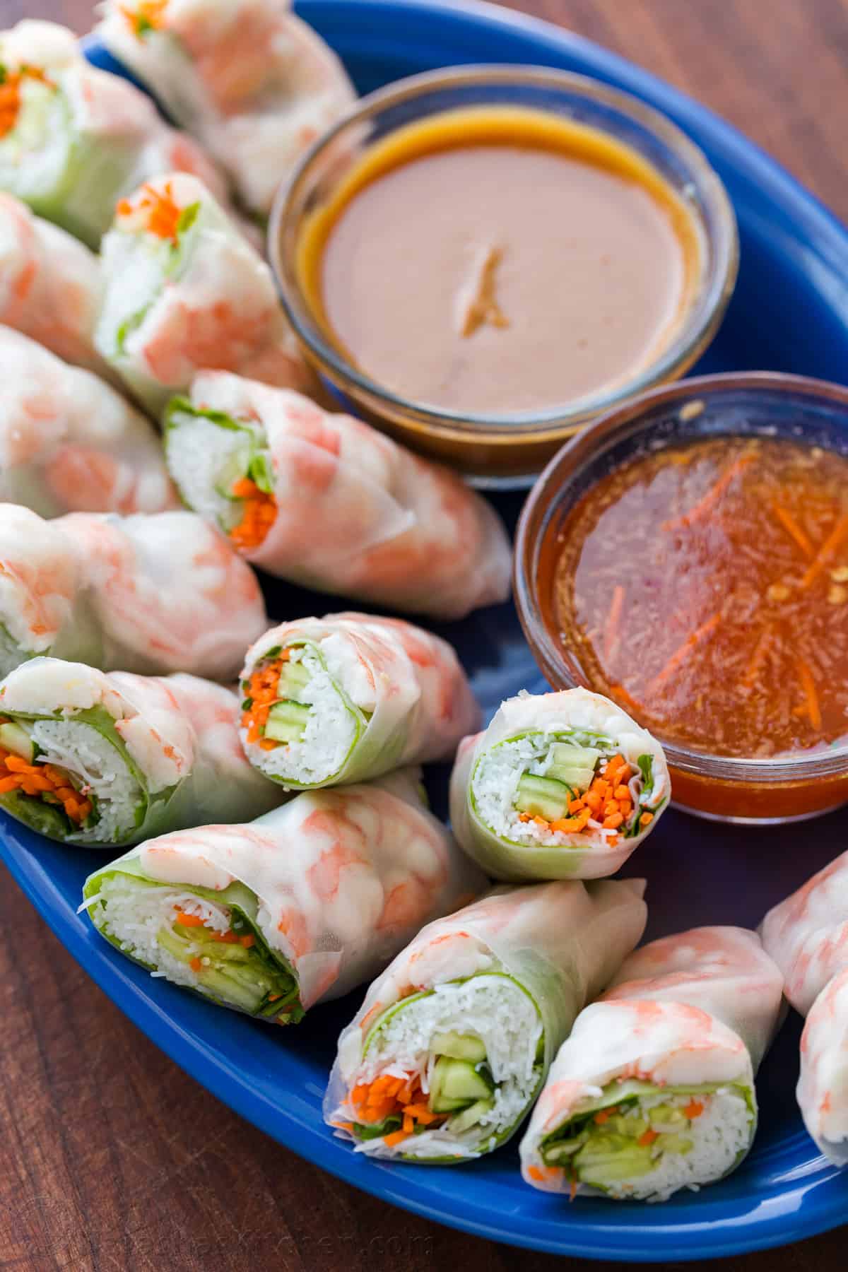 Fresh Spring Rolls with Vietnamese and Peanut Dipping Sauces