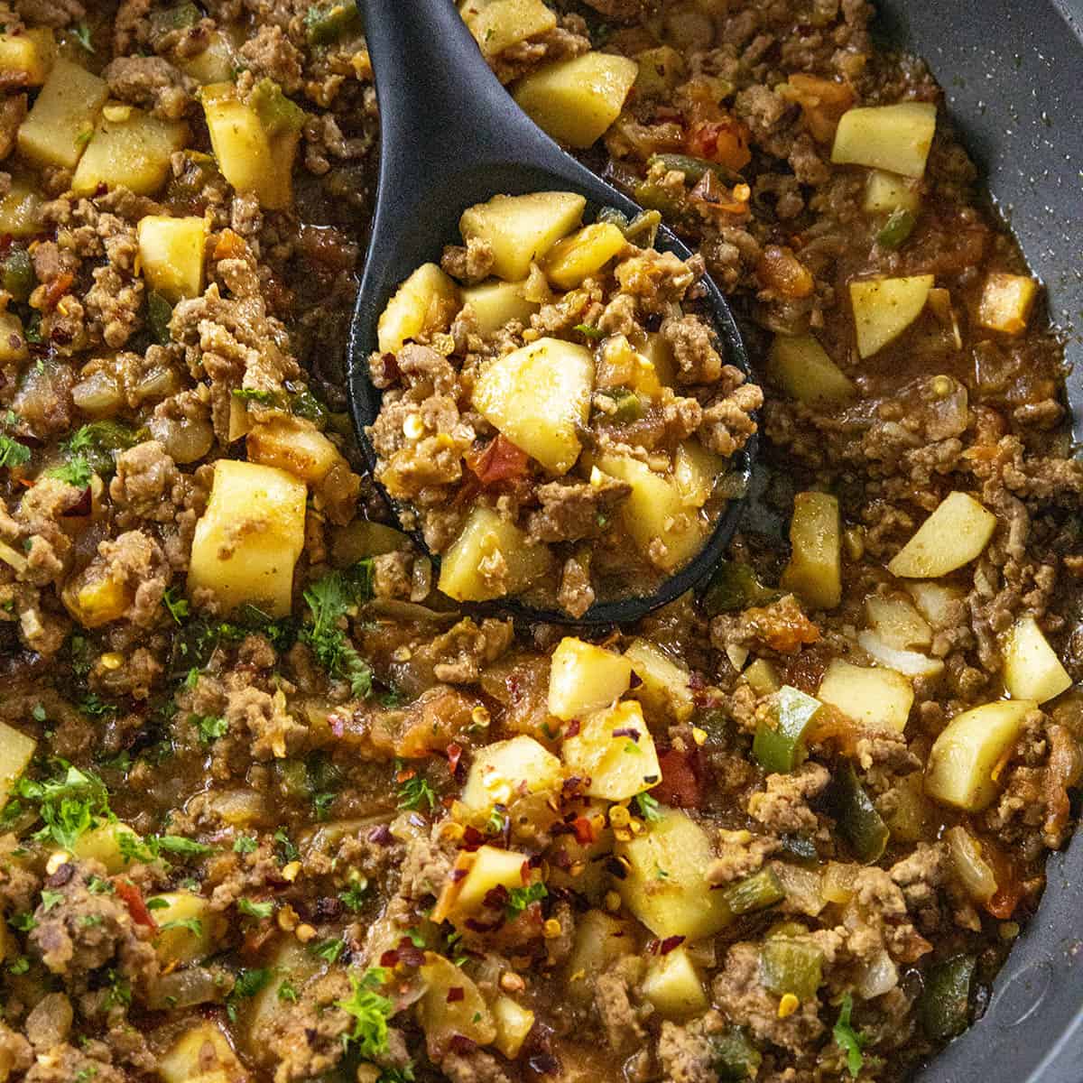 Mexican Picadillo with Ground Beef, Potatoes, and Jalapeños