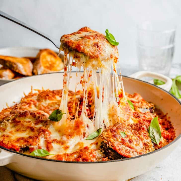 Eggplant Parmesan with Crisp Pan-Fried Layers and Bubbly Cheese