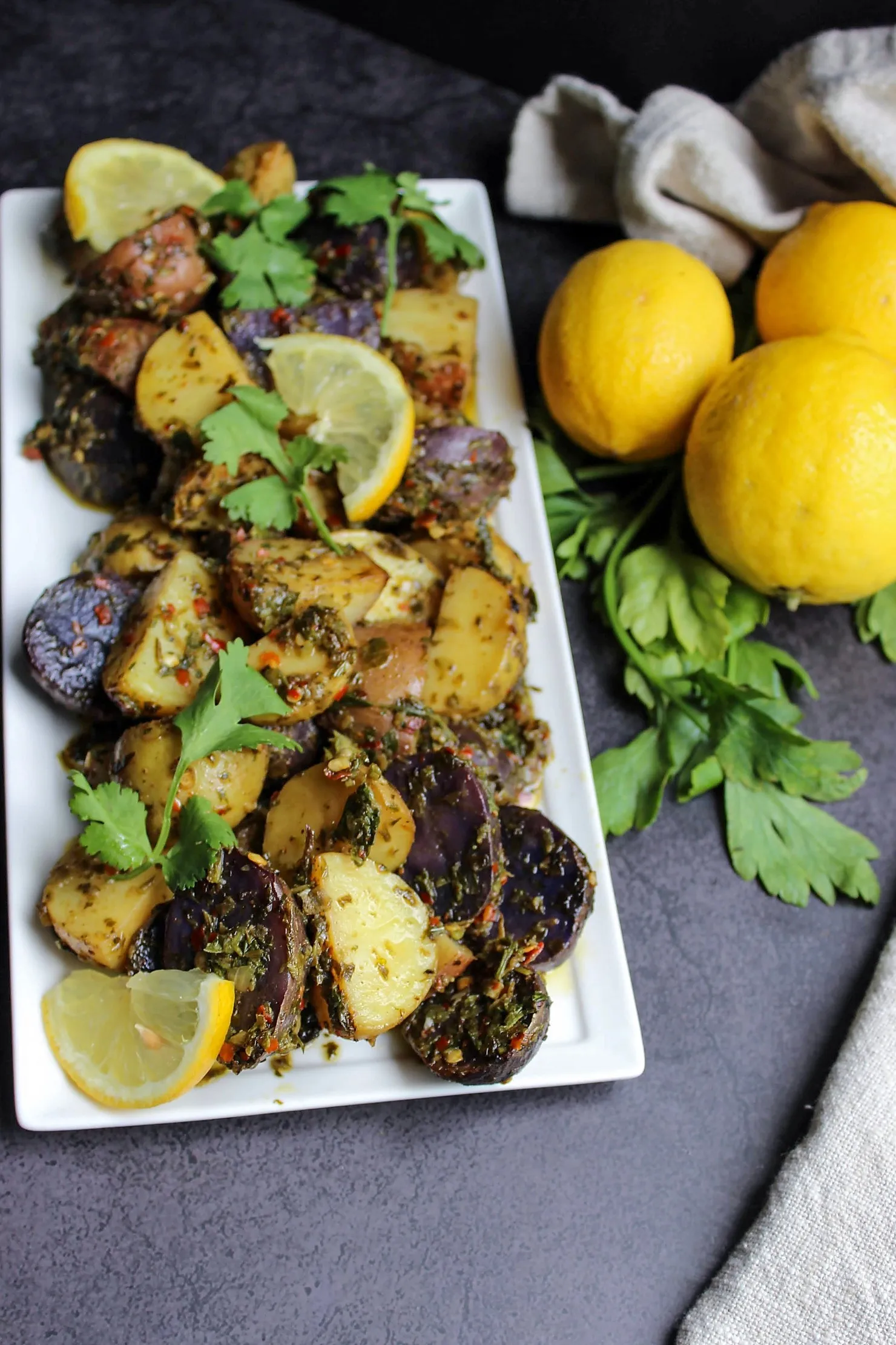 Chimichurri Potato Salad with Crispy Roasted Potatoes and Fresh Herbs