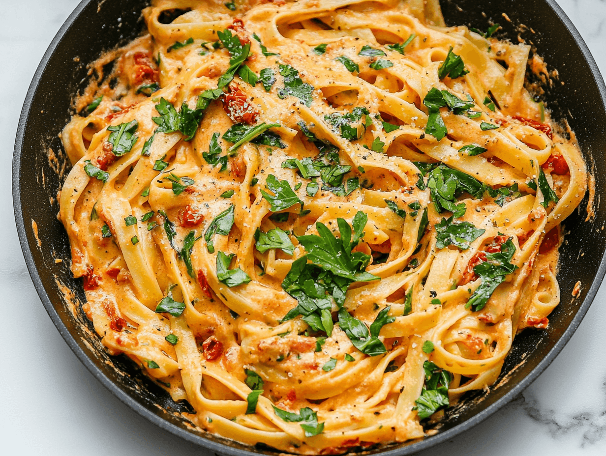 Vegan Sun-Dried Tomato Fettuccine with Creamy Coconut Sauce