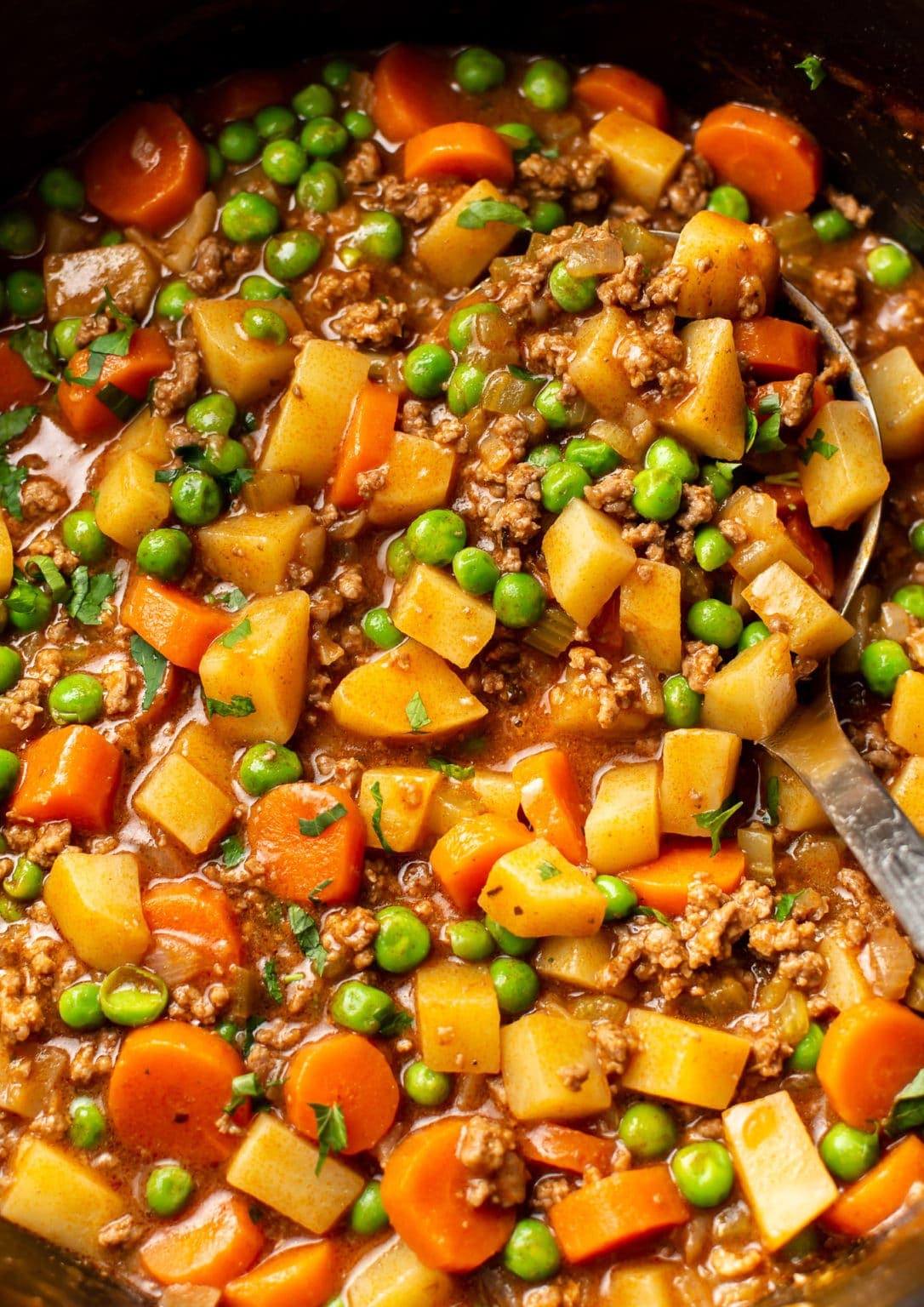 Hamburger Stew with Tender Potatoes and Savory Beef Broth