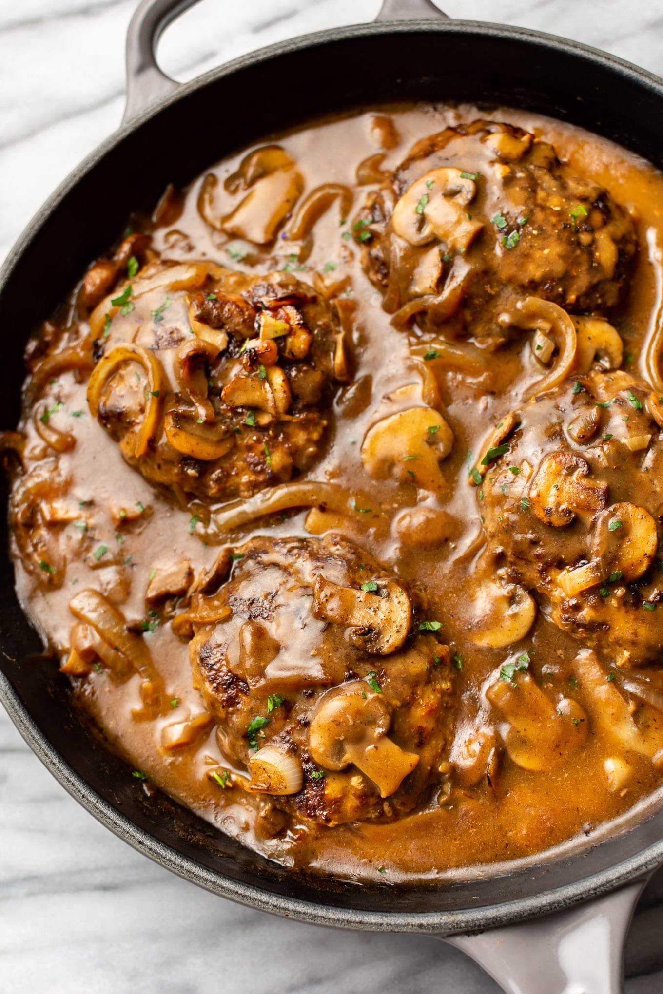 Easy Salisbury Steak with Cremini Mushroom and Onion Gravy