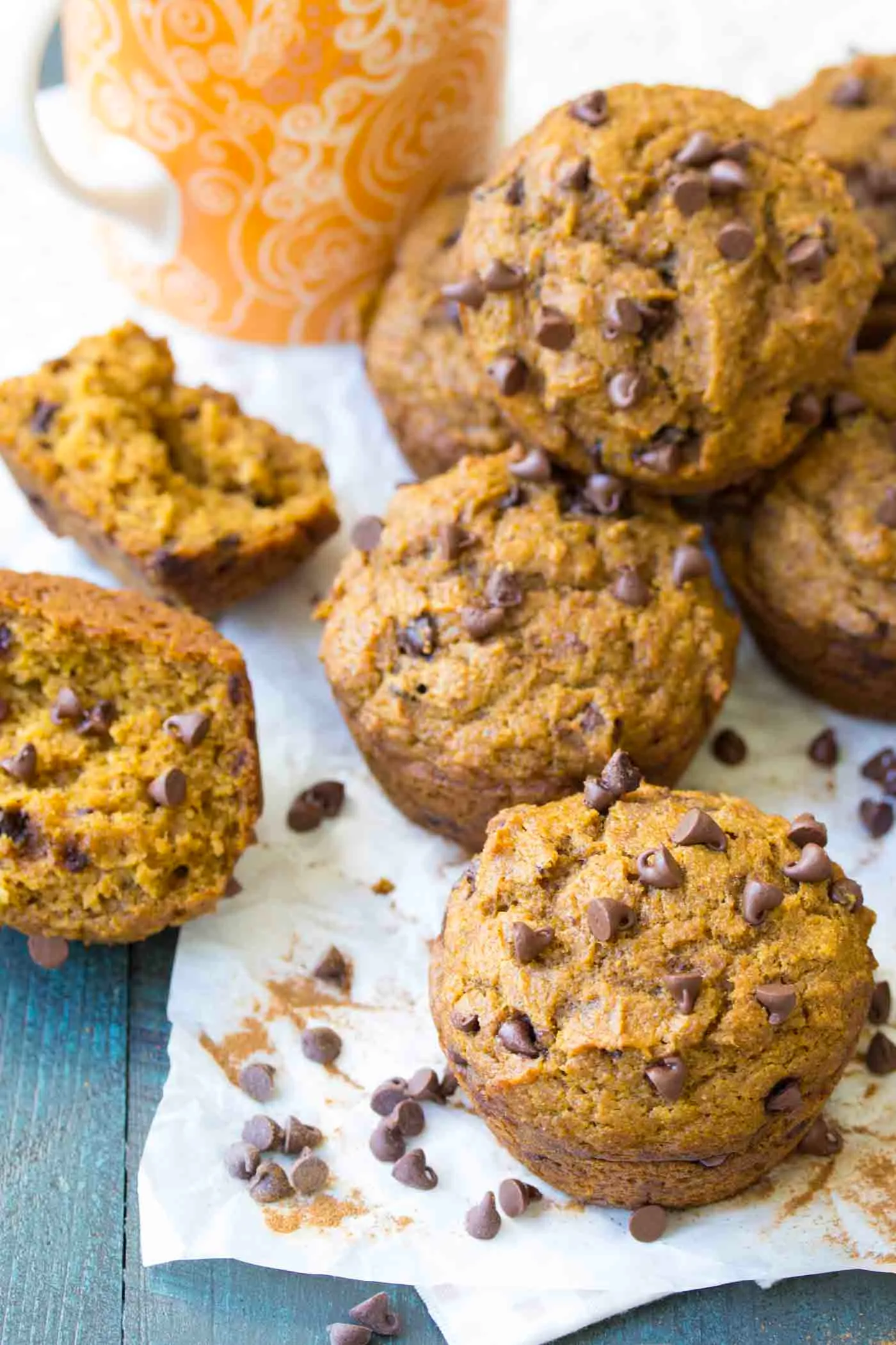 Pumpkin Chocolate Chip Muffins with Warm Spices and Mini Chocolate Chips