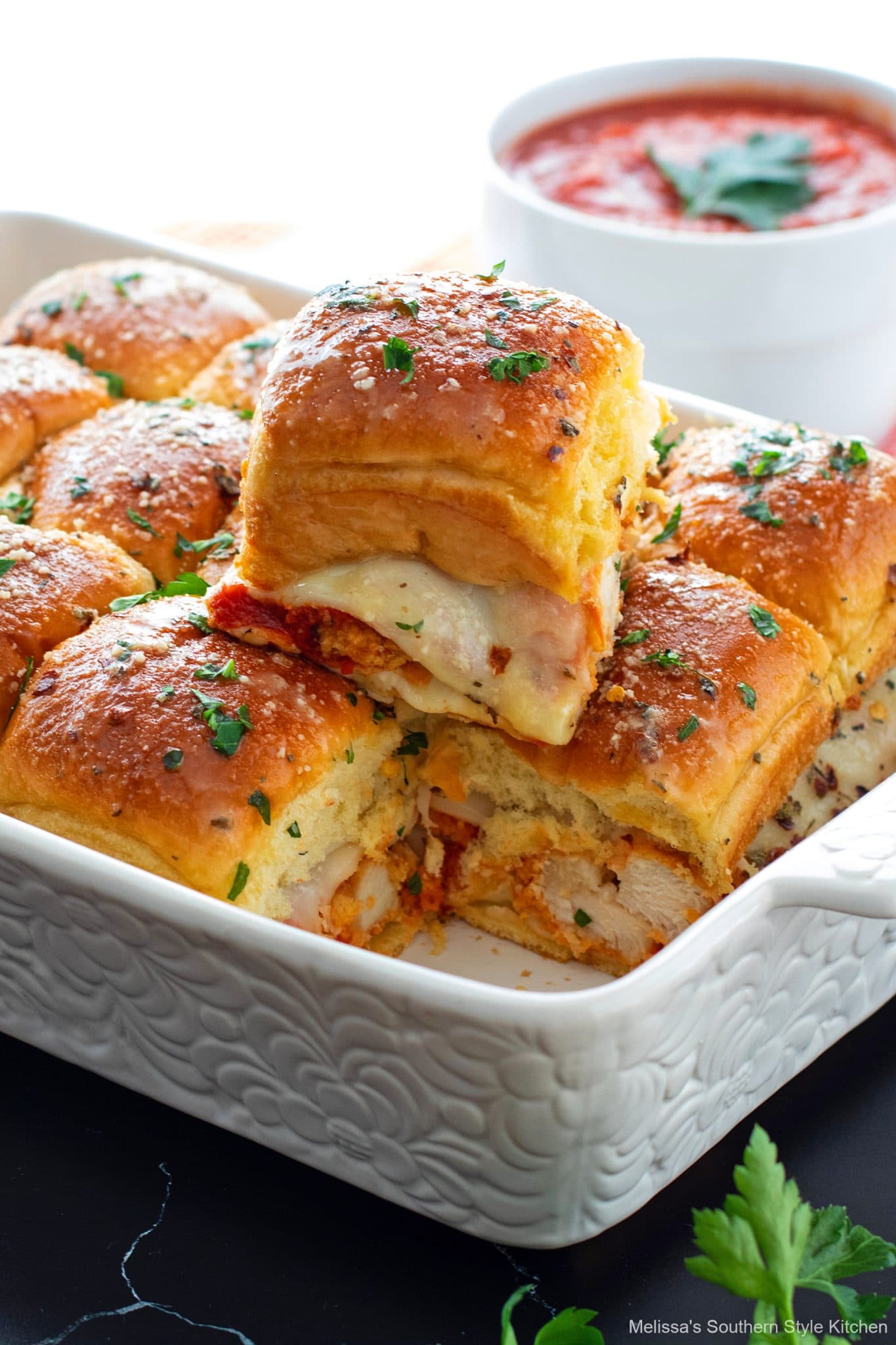 Chicken Parmesan Sliders with Gooey Mozzarella and Garlic Butter
