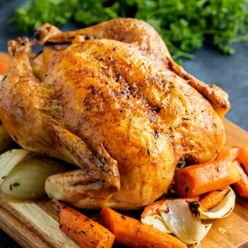 Ina Garten’s Roast Chicken with Thyme, Lemon, Roasted Vegetables, and Gravy